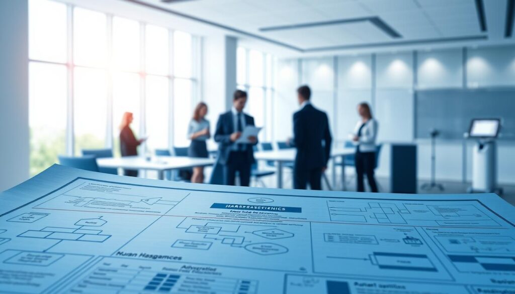 A detailed blueprint illustration showcasing a fair process in human resources cases, focused on harassment allegations. In the foreground, an open blueprint with clear, structured flowcharts and diagrams symbolizing investigative processes. In the middle ground, soft-focus images of professionals in business attire engaging in discussions, examining documents, and utilizing a polygraph machine in a modern office setting. In the background, a softly lit conference room with large windows allowing natural light to pour in, creating an atmosphere of transparency and seriousness. The mood is professional and serious, reflecting the importance of fairness and integrity in HR processes. The color palette is composed of blue and gray tones for a calm, reassuring effect. A detailed blueprint illustration showcasing a fair process in human resources cases, focused on harassment allegations. In the foreground, an open blueprint with clear, structured flowcharts and diagrams symbolizing investigative processes. In the middle ground, soft-focus images of professionals in business attire engaging in discussions, examining documents, and utilizing a polygraph machine in a modern office setting. In the background, a softly lit conference room with large windows allowing natural light to pour in, creating an atmosphere of transparency and seriousness. The mood is professional and serious, reflecting the importance of fairness and integrity in HR processes. The color palette is composed of blue and gray tones for a calm, reassuring effect.