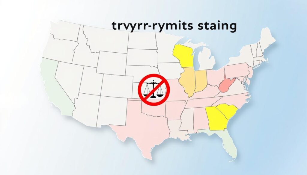 A detailed visual map of the United States illustrating varying state laws on polygraph testing. In the foreground, outline each state with clear boundaries, color-coded to represent legal status—green for permissive, yellow for regulated, and red for prohibitive. In the middle, include icons symbolizing polygraph devices, legal symbols, and scales, enhancing understanding of state policies. The background should feature a subtle gradient of soft blues and whites, giving a professional and informative feel. The map should be well-lit, with a slight glossy finish to convey clarity and precision. The mood should be authoritative, reflecting the serious nature of legal regulations, while remaining visually engaging. Ensure the image is clean and free from any text overlays or markings. A detailed visual map of the United States illustrating varying state laws on polygraph testing. In the foreground, outline each state with clear boundaries, color-coded to represent legal status—green for permissive, yellow for regulated, and red for prohibitive. In the middle, include icons symbolizing polygraph devices, legal symbols, and scales, enhancing understanding of state policies. The background should feature a subtle gradient of soft blues and whites, giving a professional and informative feel. The map should be well-lit, with a slight glossy finish to convey clarity and precision. The mood should be authoritative, reflecting the serious nature of legal regulations, while remaining visually engaging. Ensure the image is clean and free from any text overlays or markings.