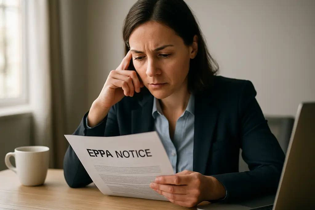 EPPA notice displayed beside workplace compliance documents on a desk