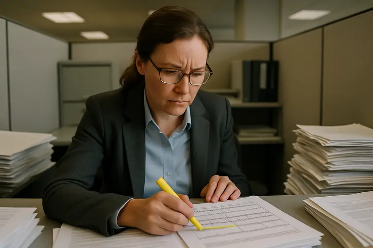 Exam report beside interview notes and a highlighted review checklist