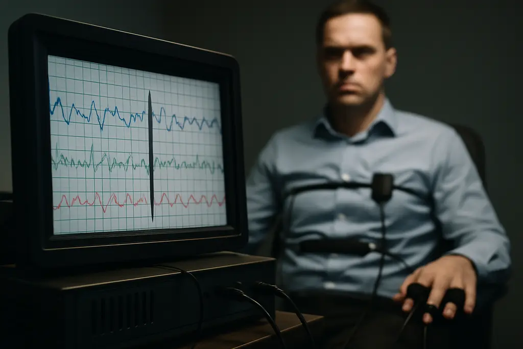 Polygraph Accuracy review with examiner notes and HR policy documents on a desk