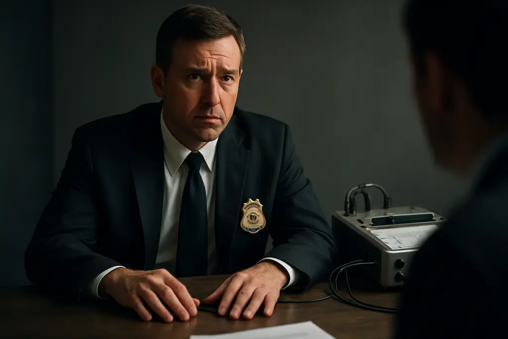 Secret Service polygraph contracts file review on an office table