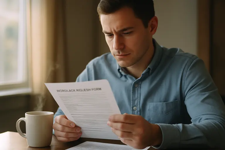 Worker reading an employer request letter with notes nearby