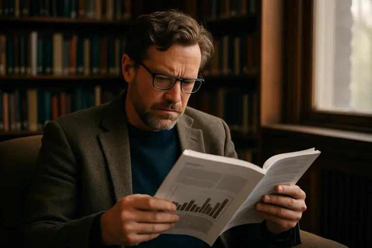 Analyst marks key passages in a printed research report