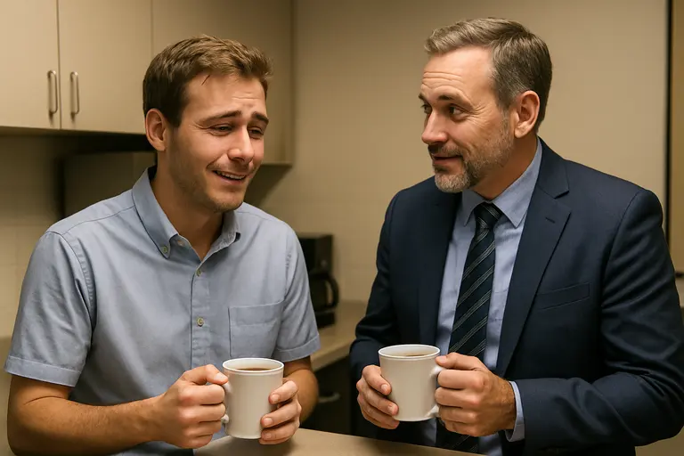 Manager and employee speaking across a conference table