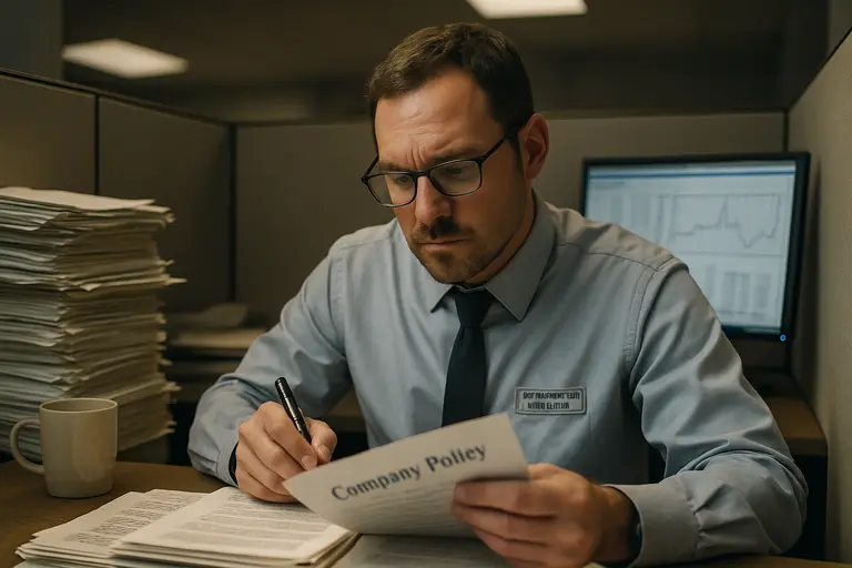 Workplace investigation file with checklist and pen on a conference table