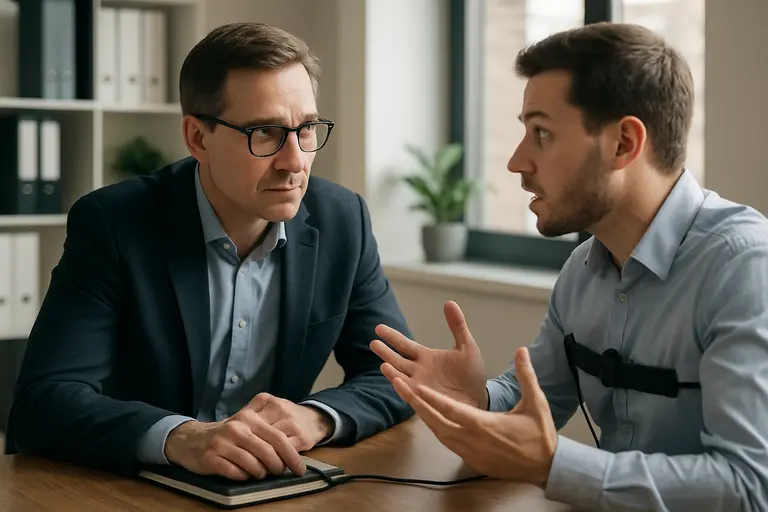 Manager checking a written investigation protocol with a colleague
