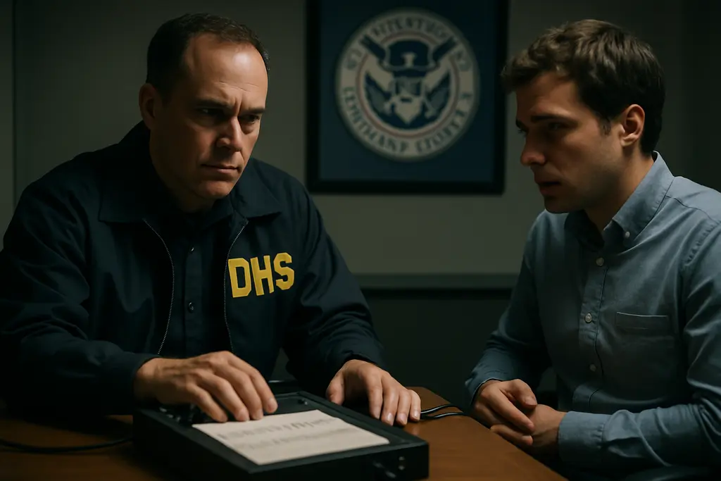 DHS polygraph fairness review with documents and interview notes on a desk
