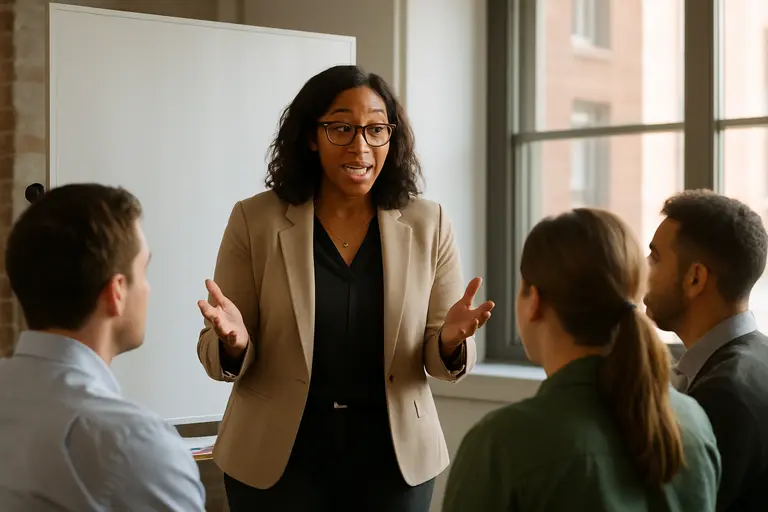 HR team discussing document access procedures in a private meeting room