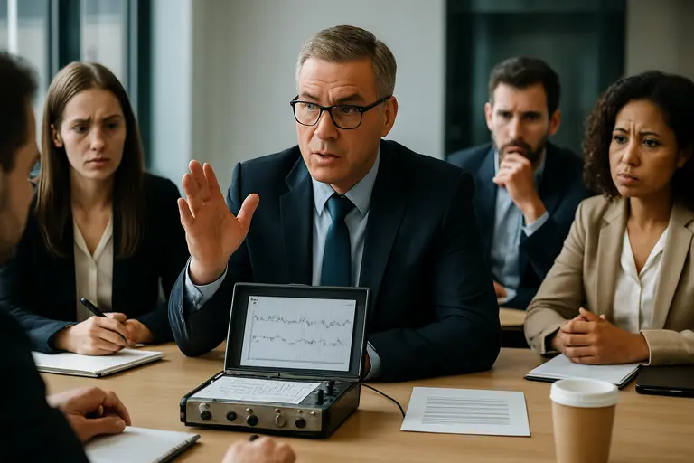 Manager comparing test notes with workplace records before making a decision