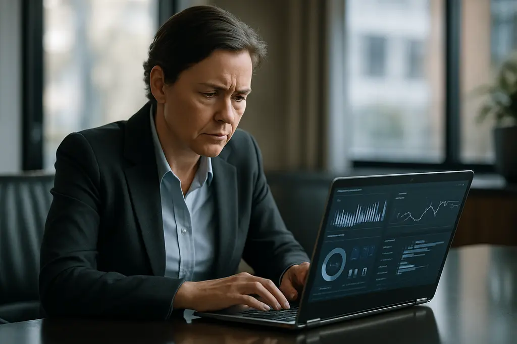 AI Polygraph Tools dashboard reviewed by a compliance analyst in a secure office