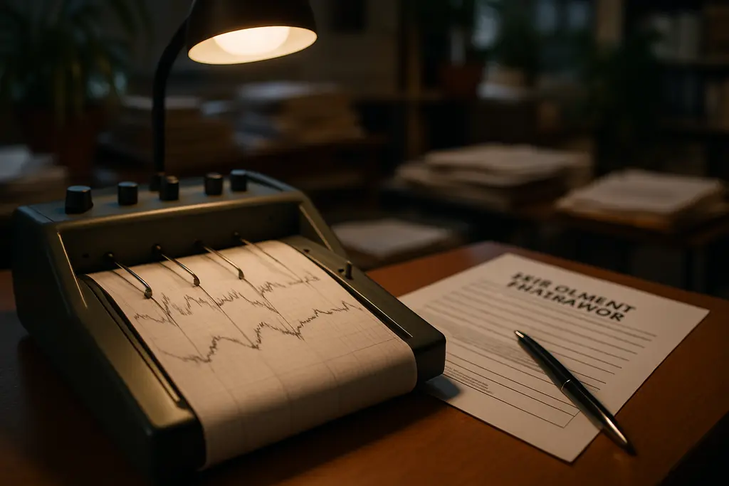 California polygraph use policy review with employment documents on a desk