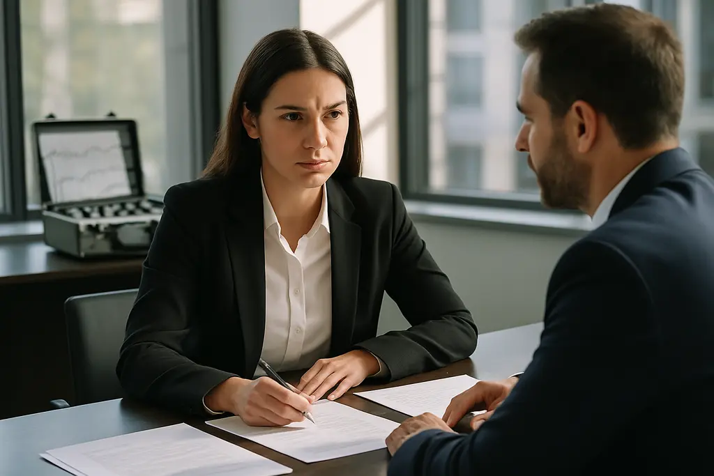 EPPA polygraph exemptions review with workplace investigation documents on a conference table