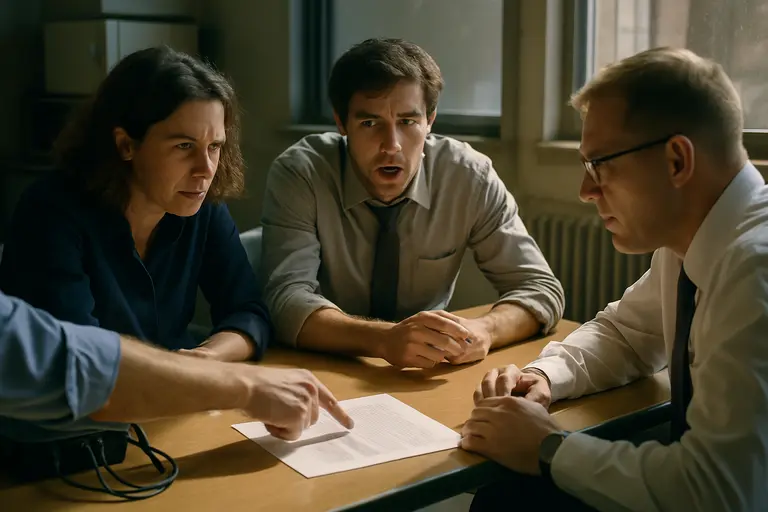 Hiring team reviewing policy notes before making a personnel decision