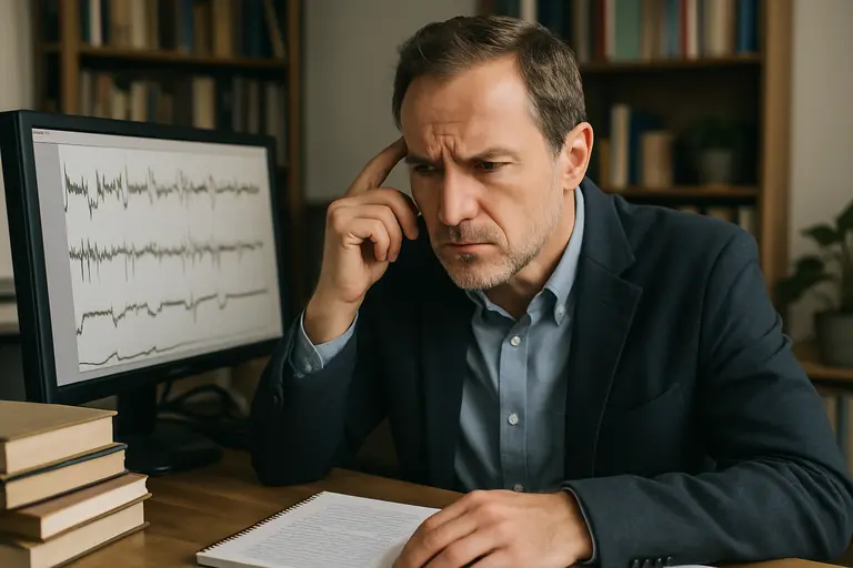 Investigator reviewing charts beside policy files and interview notes