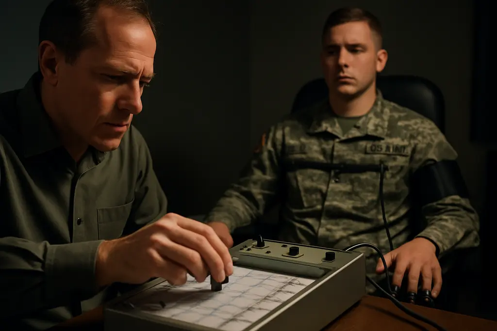 Military Polygraph Testing room prepared for a confidential workplace integrity examination