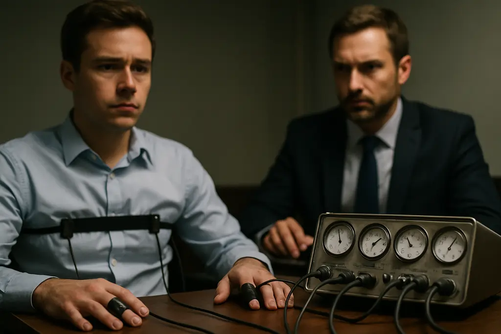 Polygraph Accuracy review with examiner notes and workplace policy documents on a conference table