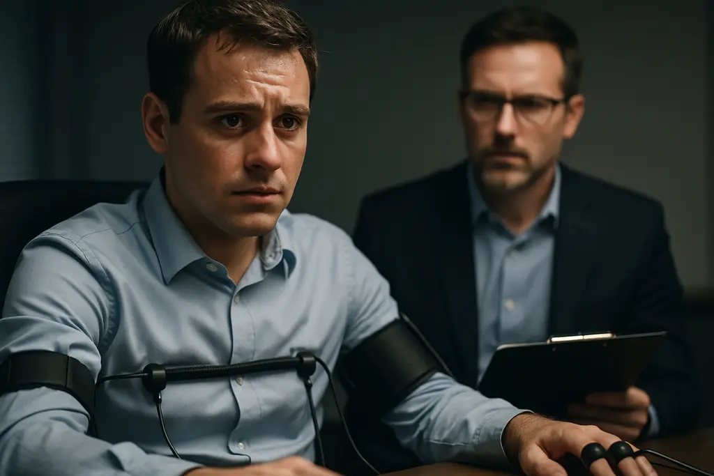 Prolonged Polygraph Tests equipment in a quiet workplace interview room